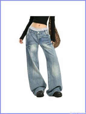 Low Rise Baggy Boyfriend Wide Leg Jeans 90s Vintage Loose Fit Denim Pants